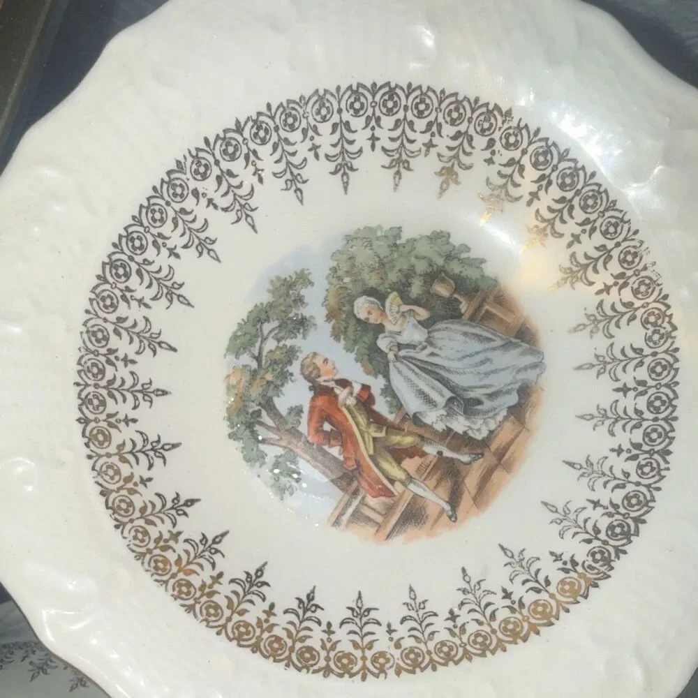 Vintage of 3 Ceramic Tea Cup & Saucer White the mallmars Romantic Couple Scene